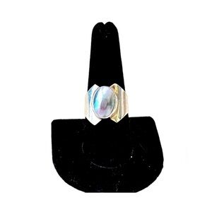 Vintage Blue Flash Moonstone Sterling Silver 925 Wrap Ring   Size 9 Beautiful